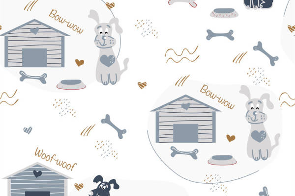 可爱狗狗主题面料印花,宠物友好服装印花设计