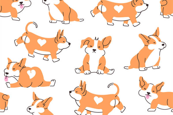 可爱卡通柯基犬服装印花面料设计