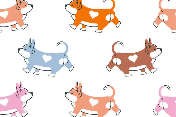 多彩卡通狗图案面料印花，可爱风格服装印花设计