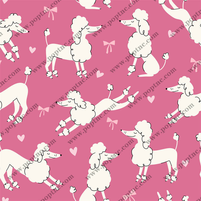 可爱粉色背景上的白色小狗和小狗服装印花设计