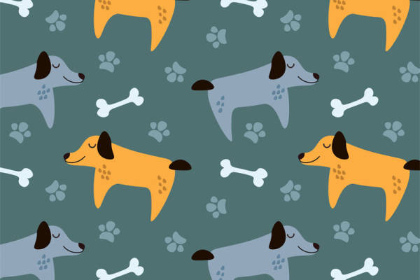 可爱卡通狗与骨头图案面料印花服装印花设计