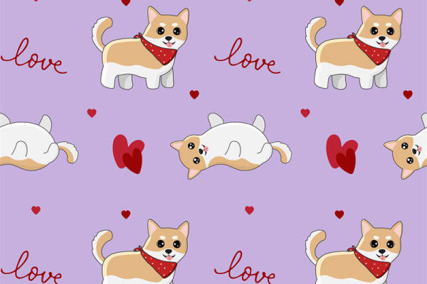 可爱狗狗图案面料印花，适合情人节服装印花设计