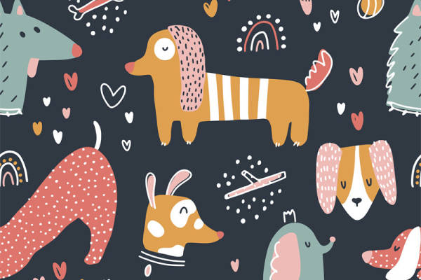 可爱动物图案面料印花，儿童服装印花设计