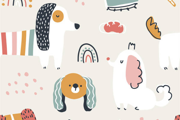 可爱卡通狗狗图案服装印花面料设计