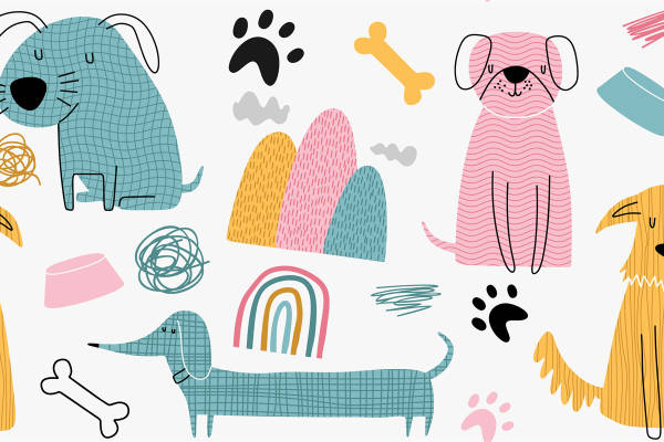 可爱卡通狗图案服装印花面料设计