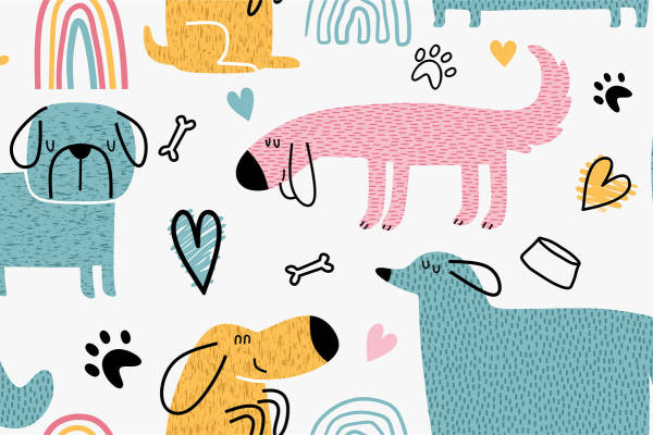 可爱卡通狗狗图案服装印花面料设计