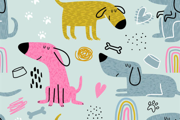 可爱卡通狗狗图案服装印花面料设计