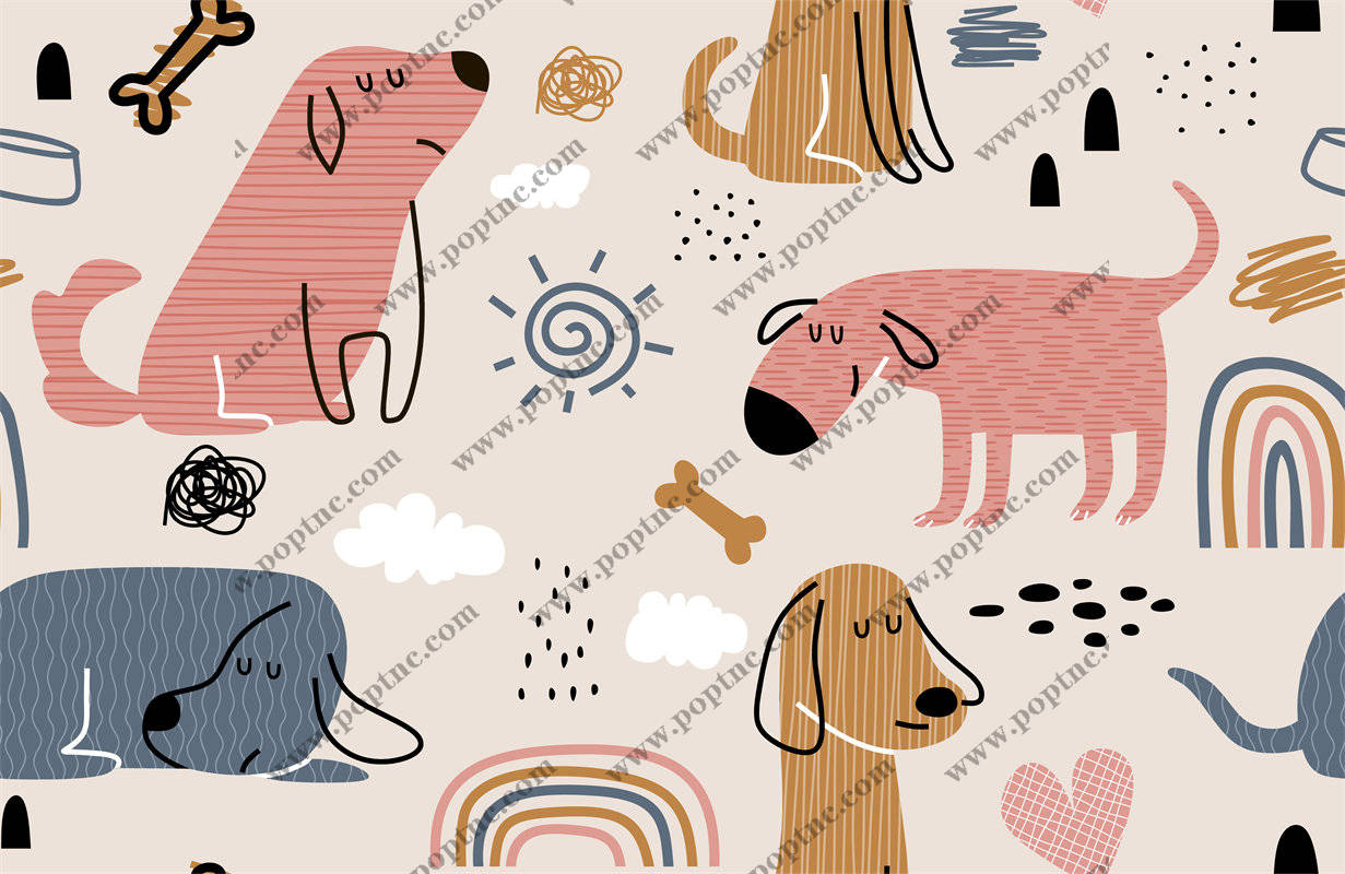 可爱卡通狗狗图案面料印花设计,适合儿童服装印花