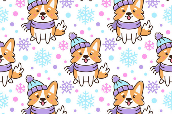 冬季可爱柯基犬服装印花面料设计