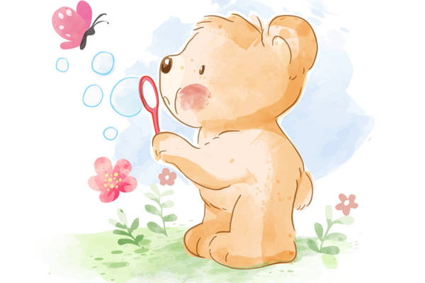 可爱卡通小熊吹泡泡裁片印花儿童服装印花设计