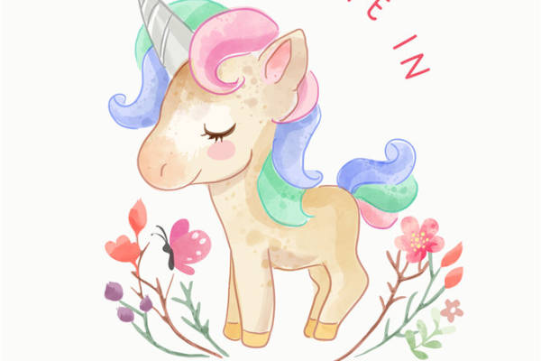 梦幻彩色独角兽裁片印花儿童服装印花设计