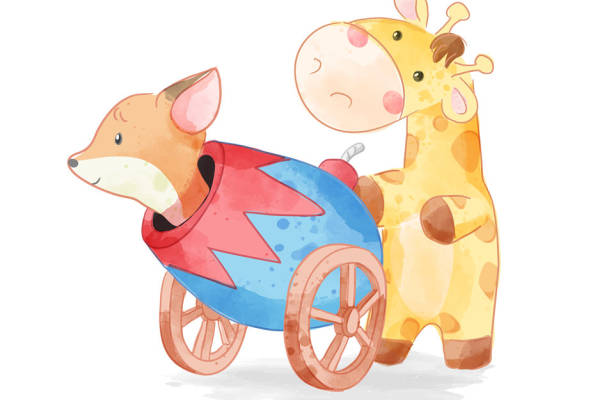 可爱卡通长颈鹿与狐狸裁片印花儿童服装