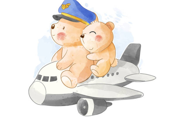 可爱卡通熊飞行员裁片印花儿童服装印花设计