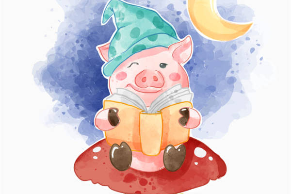 梦幻童话风格裁片印花服装 可爱小猪蘑菇阅读场景