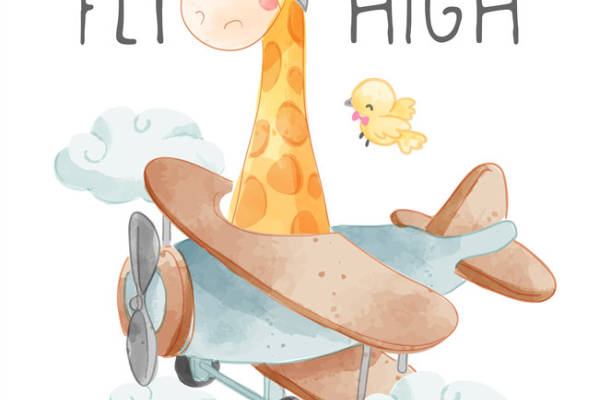 可爱卡通长颈鹿裁片印花服装,儿童飞机主题服装印花设计