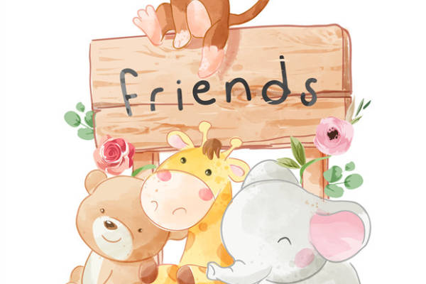 可爱动物裁片印花服装：猴子、长颈鹿、大象和熊的友谊