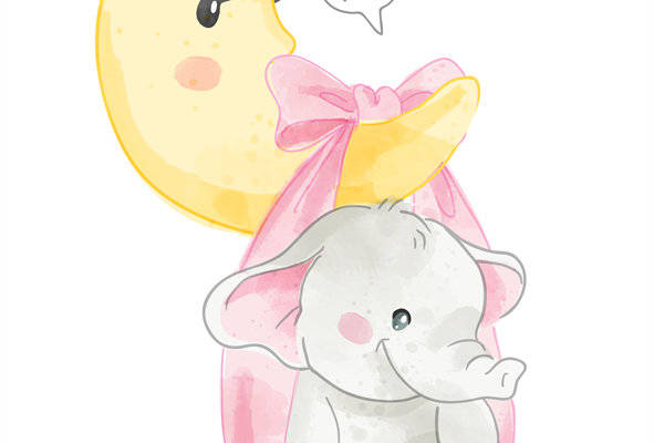 可爱月亮大象裁片印花儿童服装印花设计