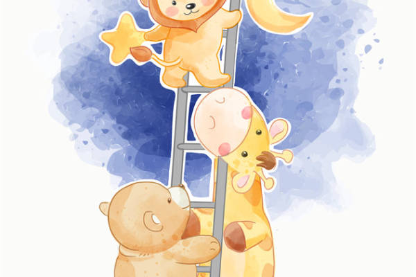 梦幻动物裁片印花服装：可爱狮子、长颈鹿和小熊的夜空探险