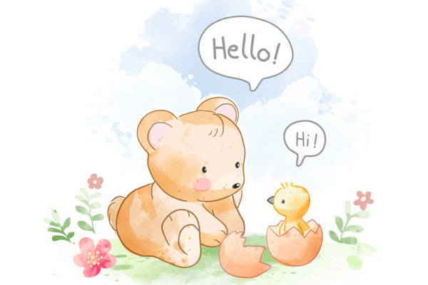 可爱卡通熊与小鸡裁片印花儿童服装印花设计