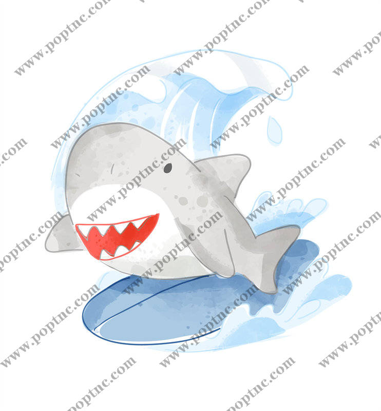 可爱卡通鲨鱼裁片印花服装 夏日清凉海洋风格服装印花设计