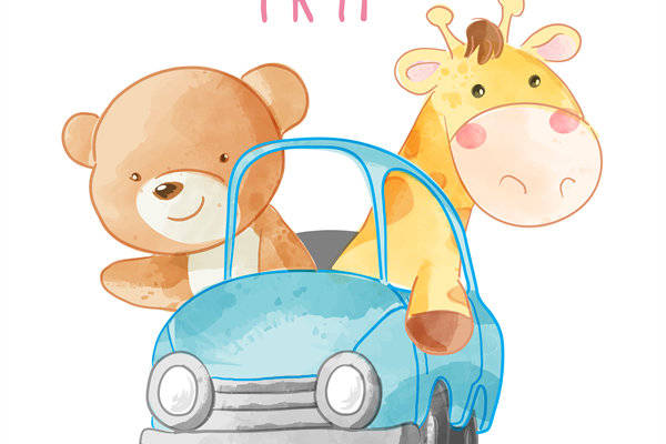 可爱卡通动物裁片印花服装，欢乐旅行主题服装印花设计