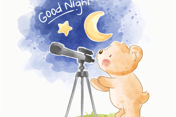 温馨梦幻小熊裁片印花服装 夜空主题儿童服装印花设计