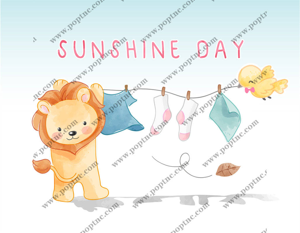 阳光明媚的狮子裁片印花儿童服装