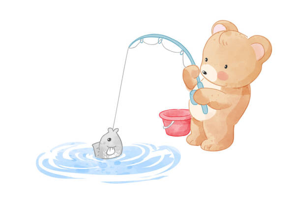 可爱卡通熊与小鱼裁片印花儿童服装印花设计