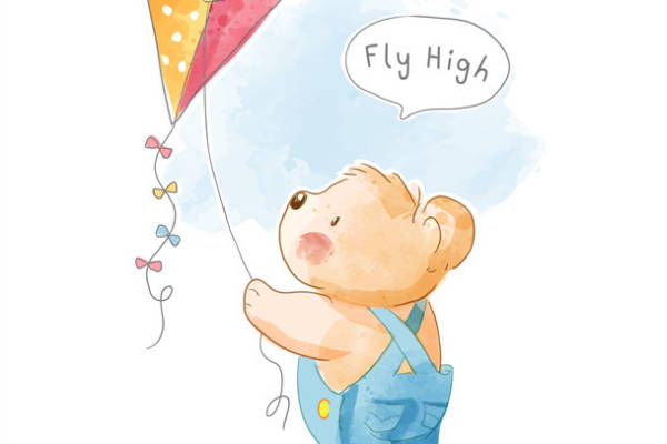 可爱小熊放飞梦想裁片印花儿童服装印花设计