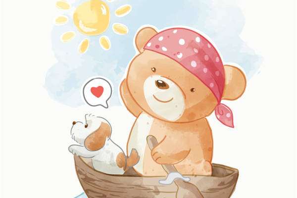 可爱卡通熊与小狗裁片印花服装印花设计