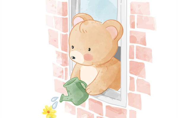 可爱小熊浇水花裁片印花服装印花设计