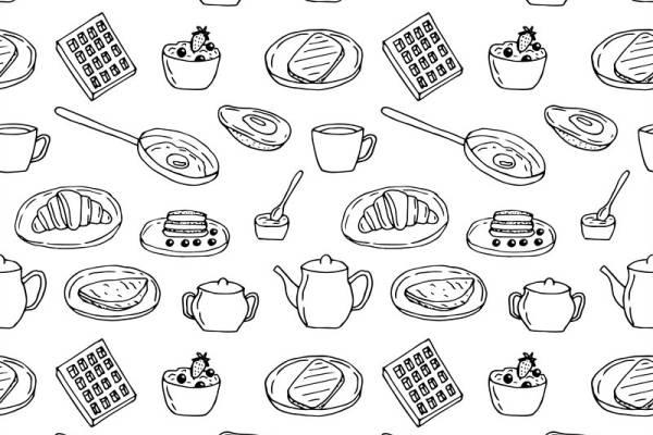 时尚咖啡主题服装印花:经典黑白线条设计