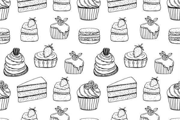 时尚甜品主题面料印花:蛋糕与纸杯蛋糕服装印花设计