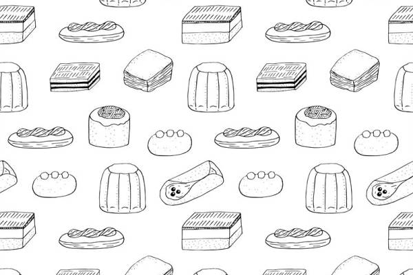 创意手绘甜点面料印花,时尚服装印花设计