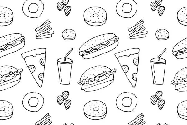 时尚休闲服装印花设计:趣味快餐图案面料印花