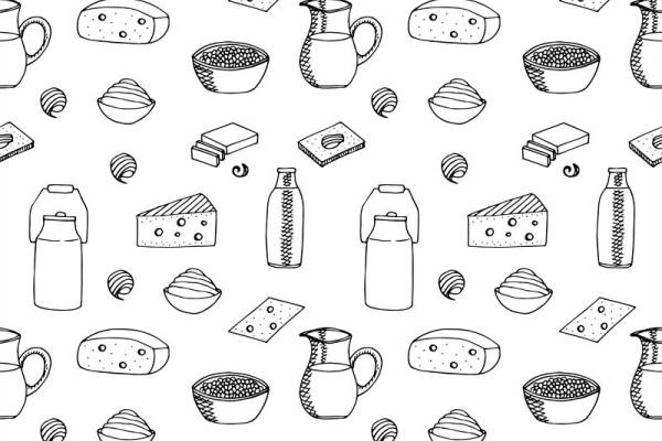 时尚潮流:黑白手绘食品面料印花服装印花设计