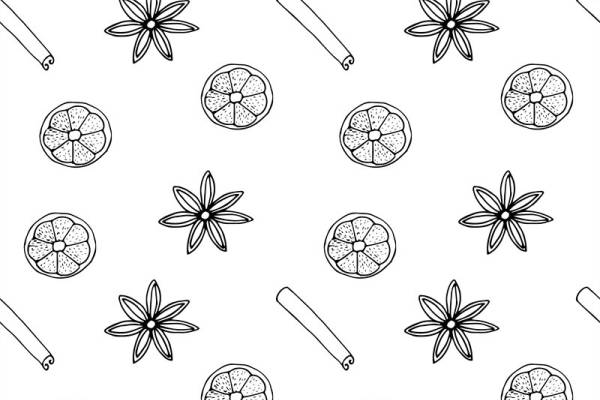 清新橙子与花朵图案服装印花面料设计