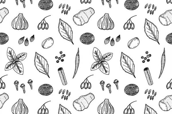 自然风格香料和草药图案服装印花面料