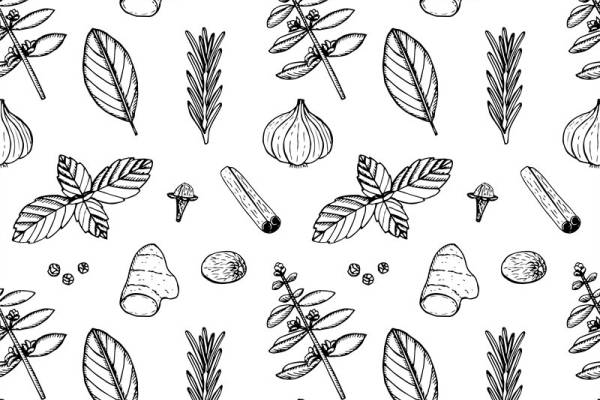 自然元素风格服装印花设计：叶子与蘑菇图案面料印花