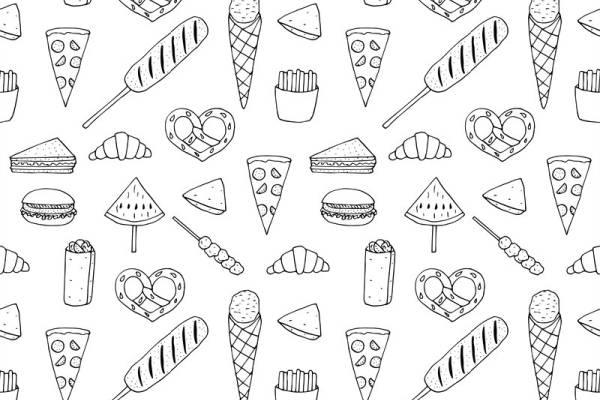 夏季清新风格服装印花：冰淇淋与快餐元素面料印花设计