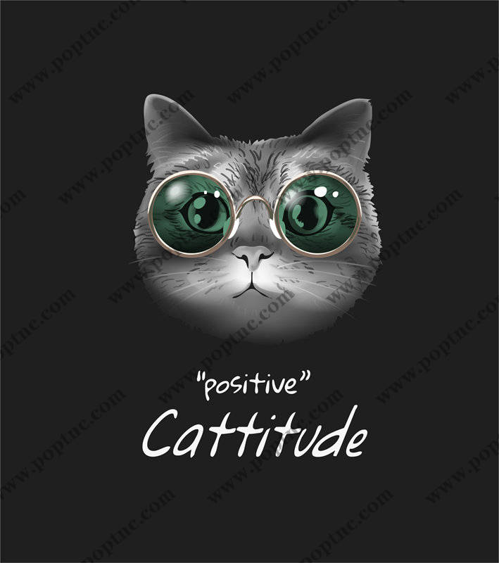 时尚猫咪眼镜裁片印花服装,展现积极态度的潮流设计