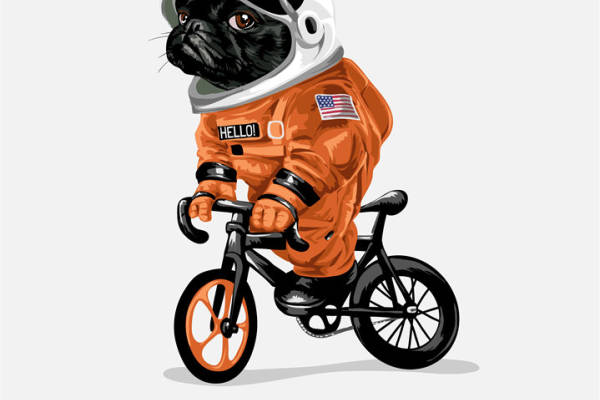 创意宇航员巴哥犬裁片印花服装，太空骑行时尚服装印花设计