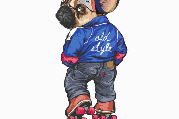 复古风格裁片印花服装印花设计：怀旧滑板犬