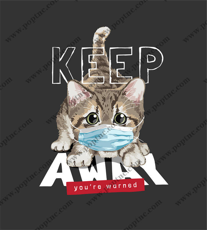 可爱猫咪口罩裁片印花服装,提醒保持安全距离