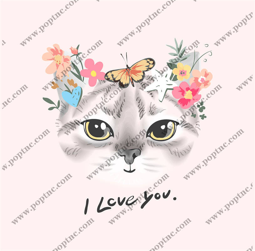 可爱猫咪与蝴蝶花卉裁片印花服装设计