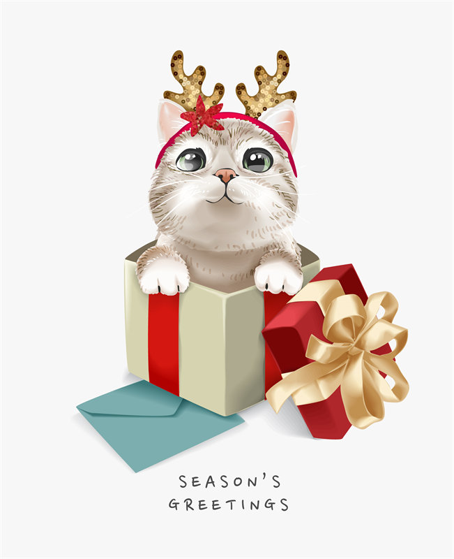 可爱猫咪裁片印花服装 节日祝福服装印花设计