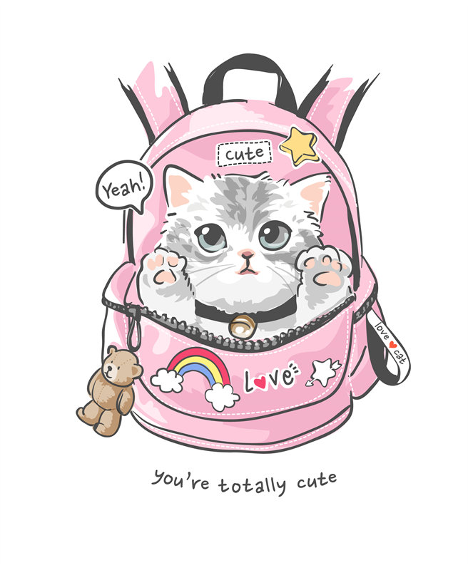 可爱猫咪背包裁片印花服装印花设计