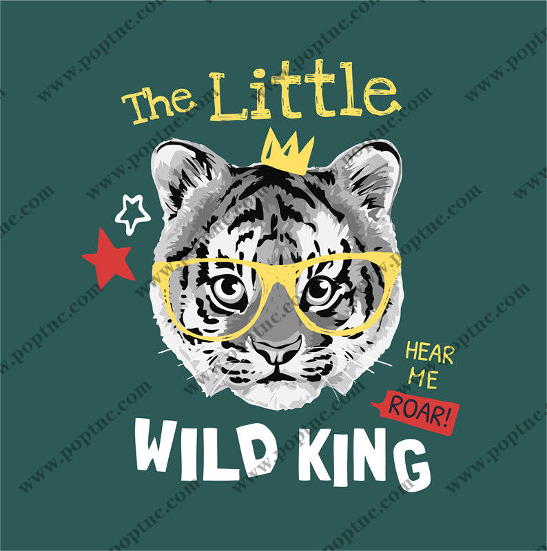 时尚儿童服装印花:小野王老虎头裁片印花设计