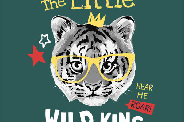 时尚儿童服装印花:小野王老虎头裁片印花设计