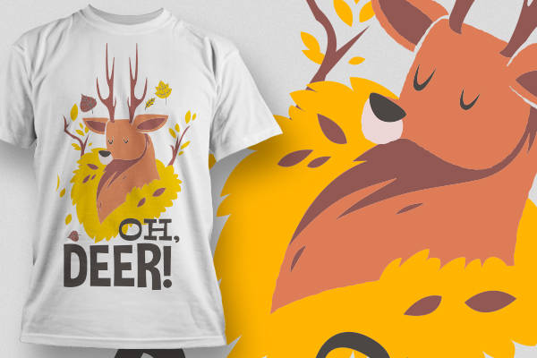 秋季新款可爱鹿头裁片印花服装印花T恤设计